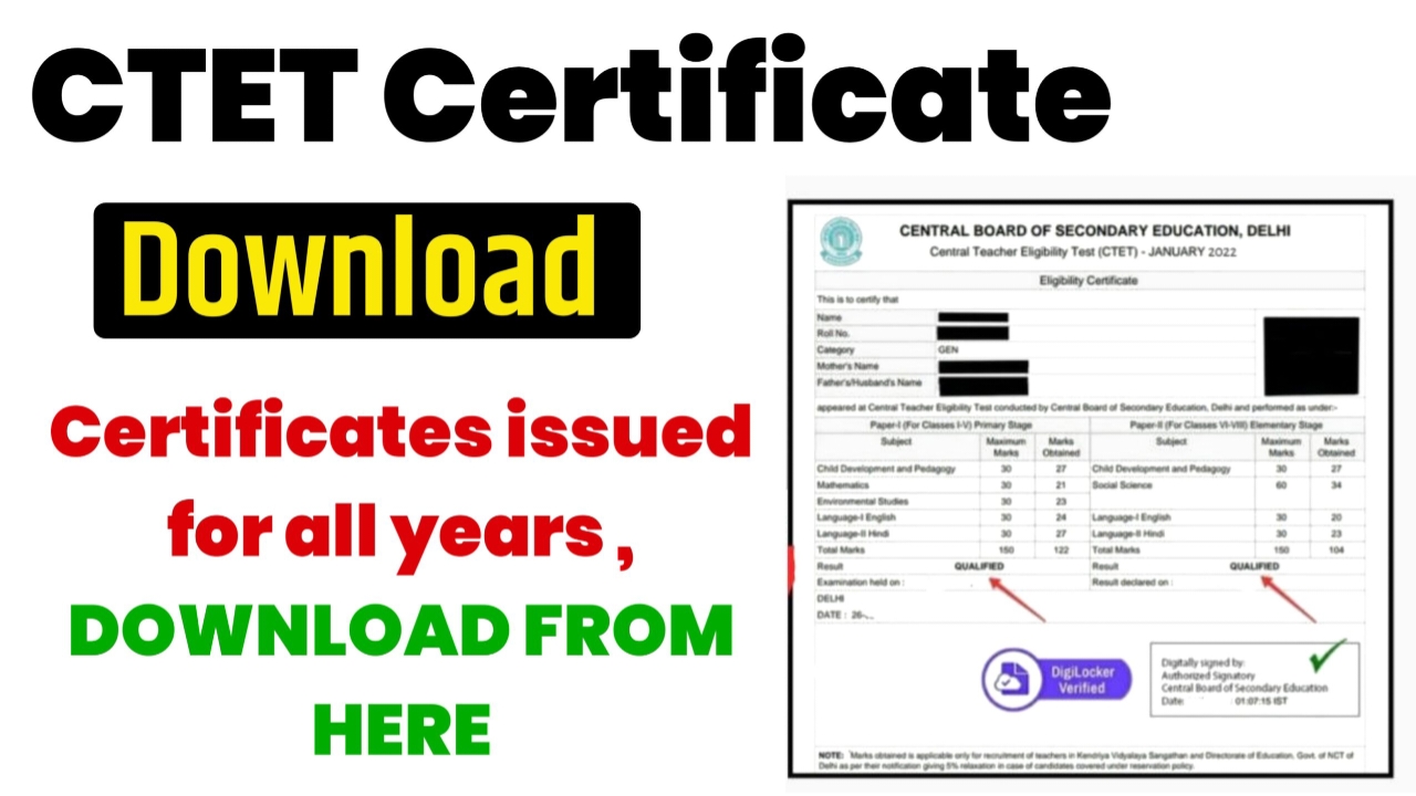 CTET Certificate Released: Download CTET Certificate Released Here